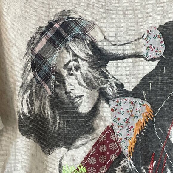 Retro Funky Neon Pop Art Patchwork Oversized Shirt XL NWT Light Knit Oatmeal - Picture 2 of 7